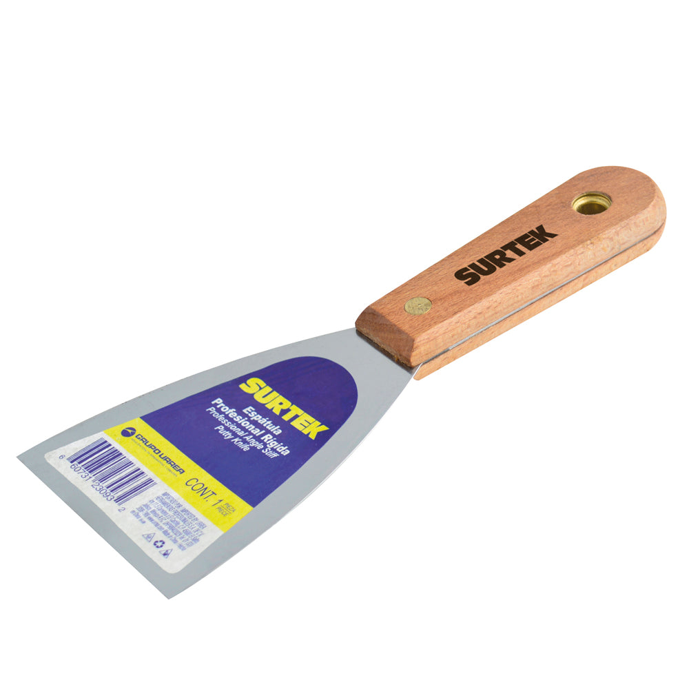 Espátula rígida de acero de alto carbón con mango de madera 2″ 6pz Surtek