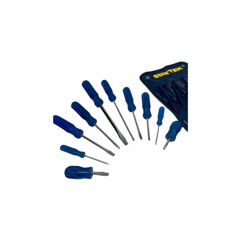 Juego de 10 destornilladores azules combinado Surtek
