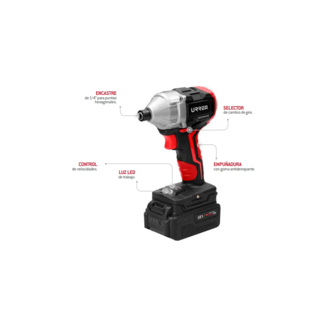 Atornillador de impacto a batería Litio-ion 18 V, 350 Nm Urrea