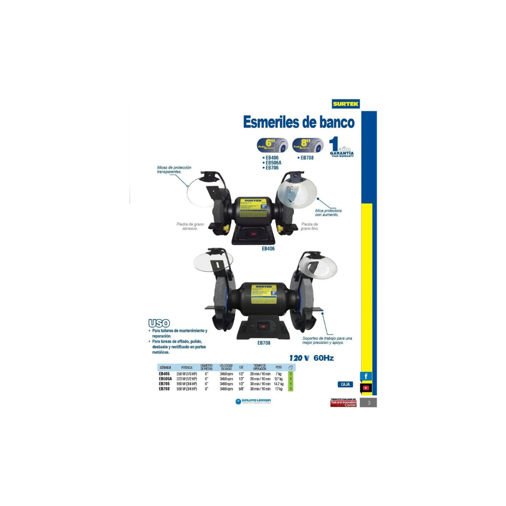 Esmeril banco 6 pulgadas 550W Surtek