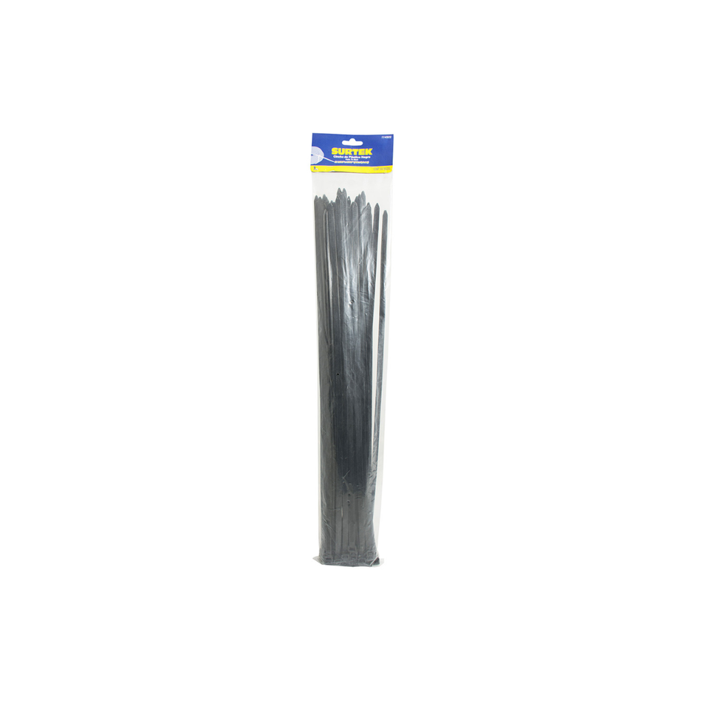 Cinchos plásticos 203 x 3.6 mm, tensión 18 Kg de 50 piezas color negro, 12pz Surtek