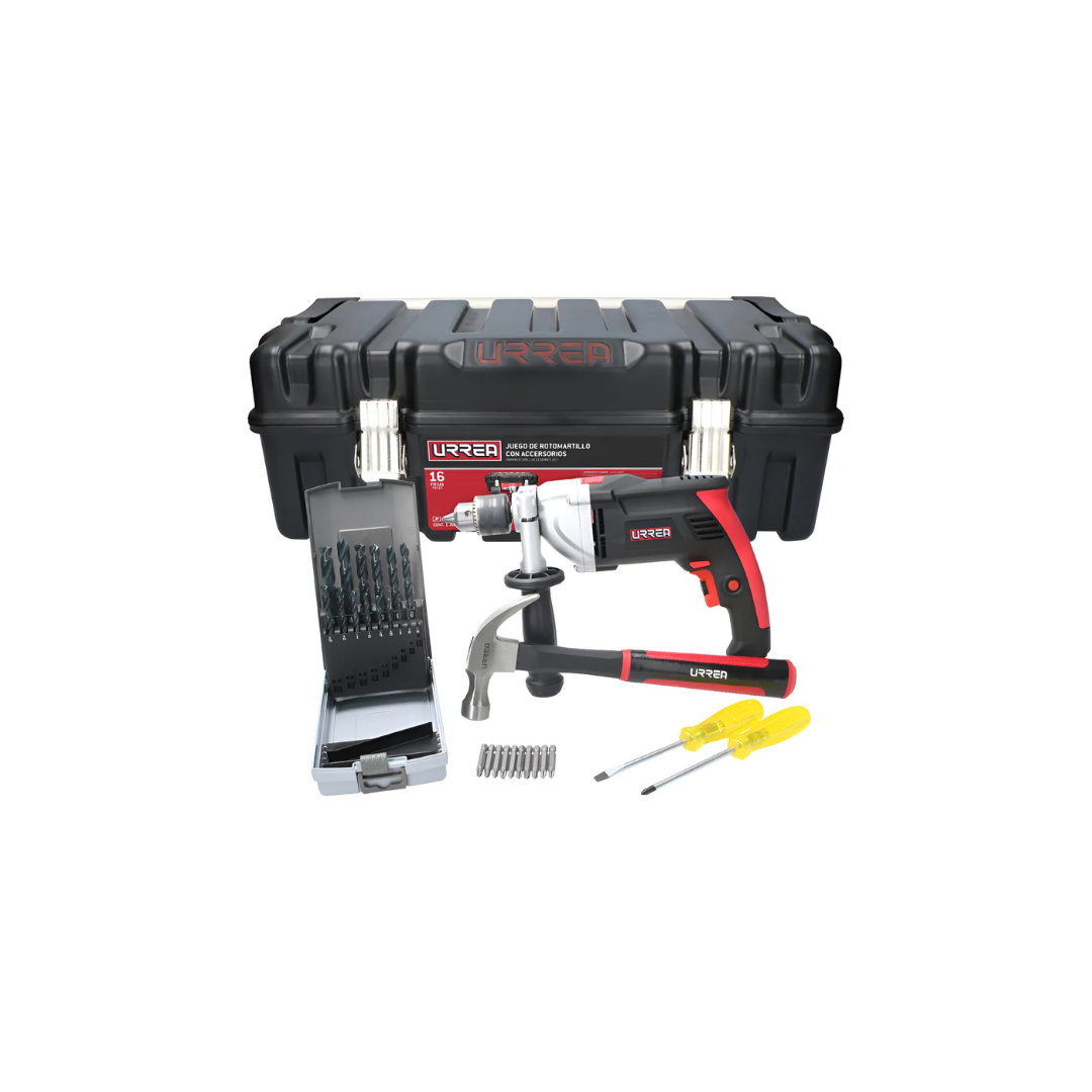 Juego Rotomartillo C/accesorios Y Caja Plástica, 16pz Urrea