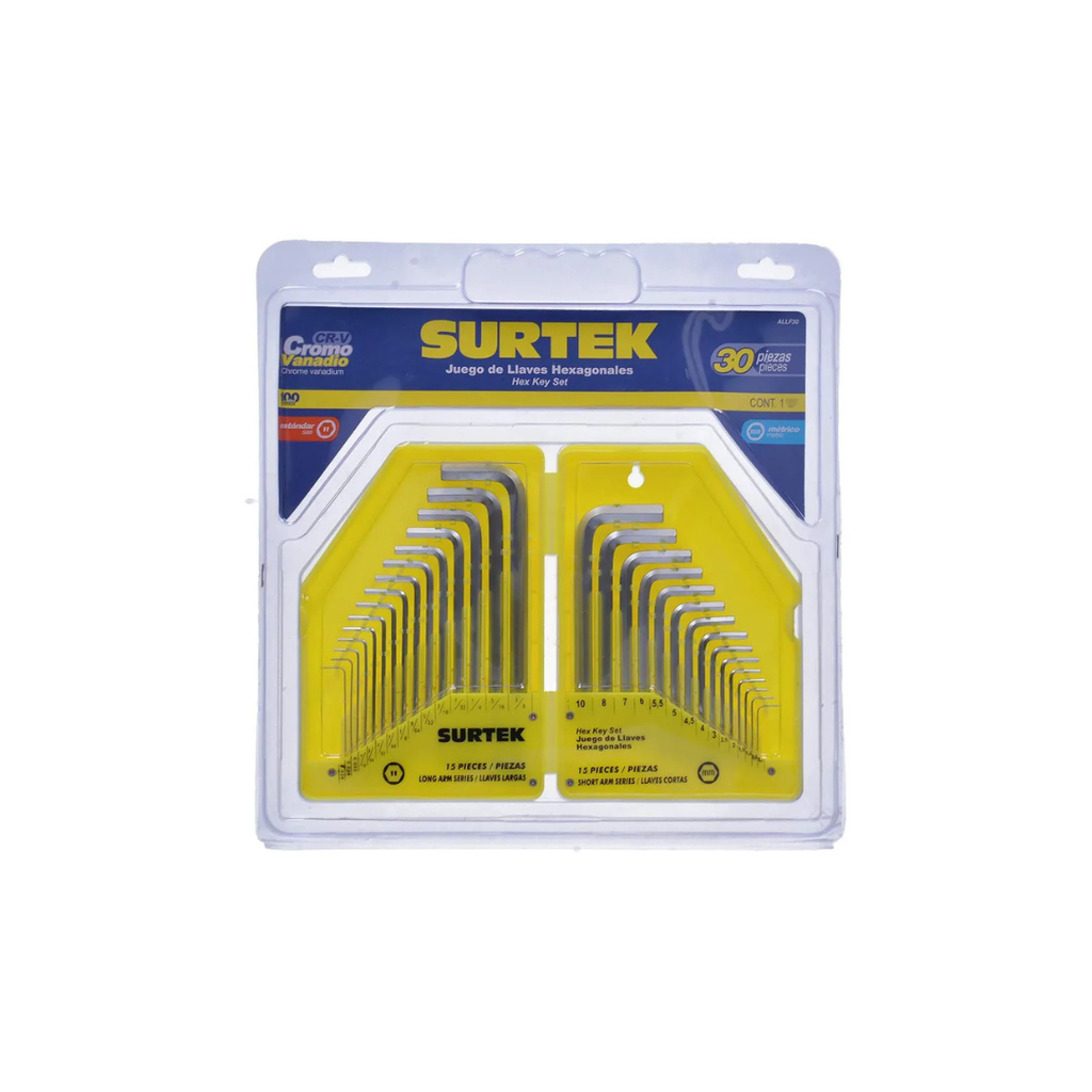 Juego Llaves Hexagonales, Tipo L, Combinadas, 30pz Surtek