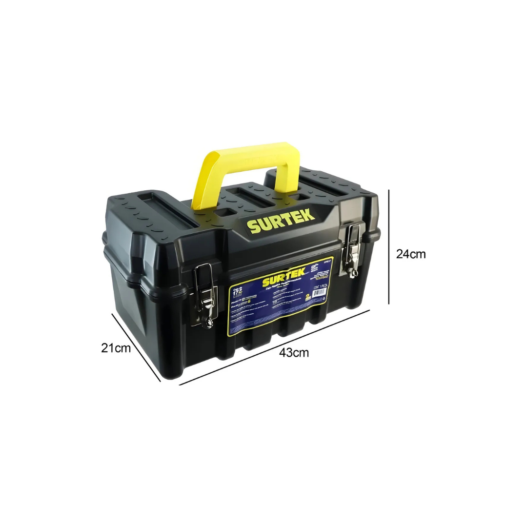 Caja Portaherramientas Plástica Con Broches Metálicos Color Negro Surtek