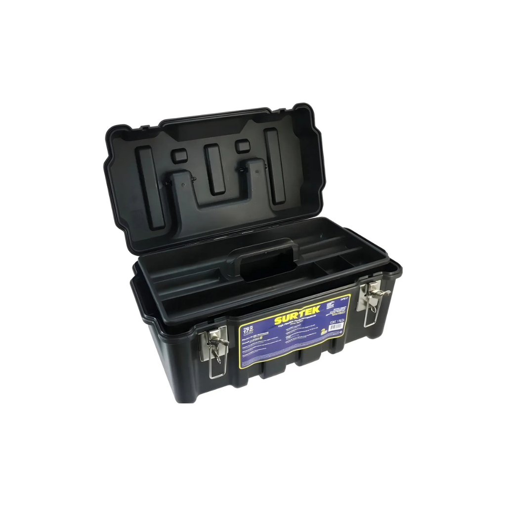 Caja Portaherramientas Plástica Con Broches Metálicos Color Negro Surtek