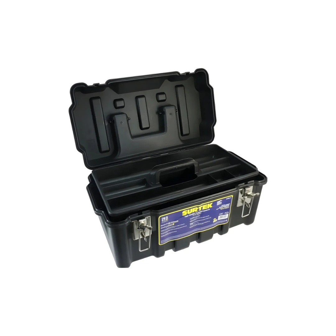 Caja Portaherramientas Plástica Con Broches Metálicos Color Negro Surtek