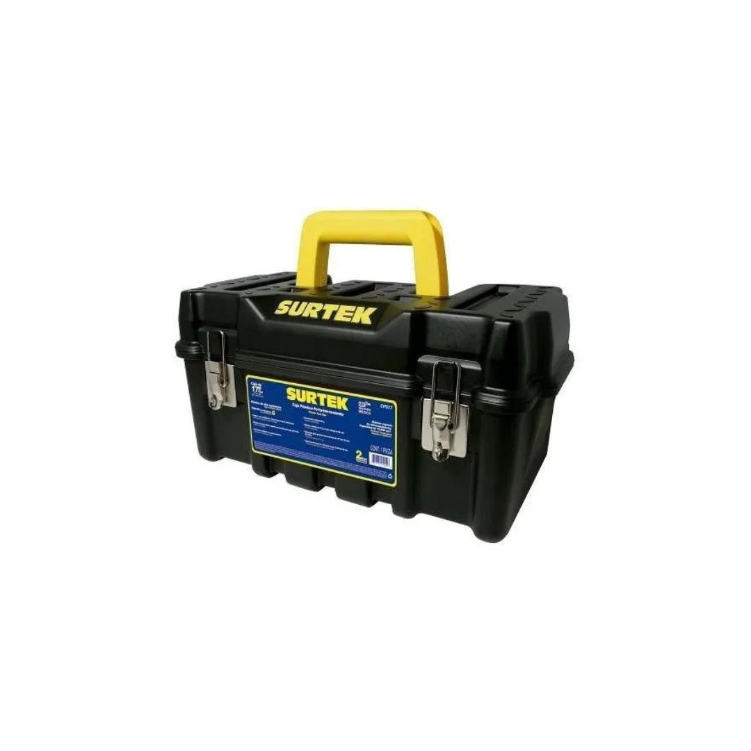 Caja Portaherramientas Plástica Con Broches Metálicos Color Negro Surtek