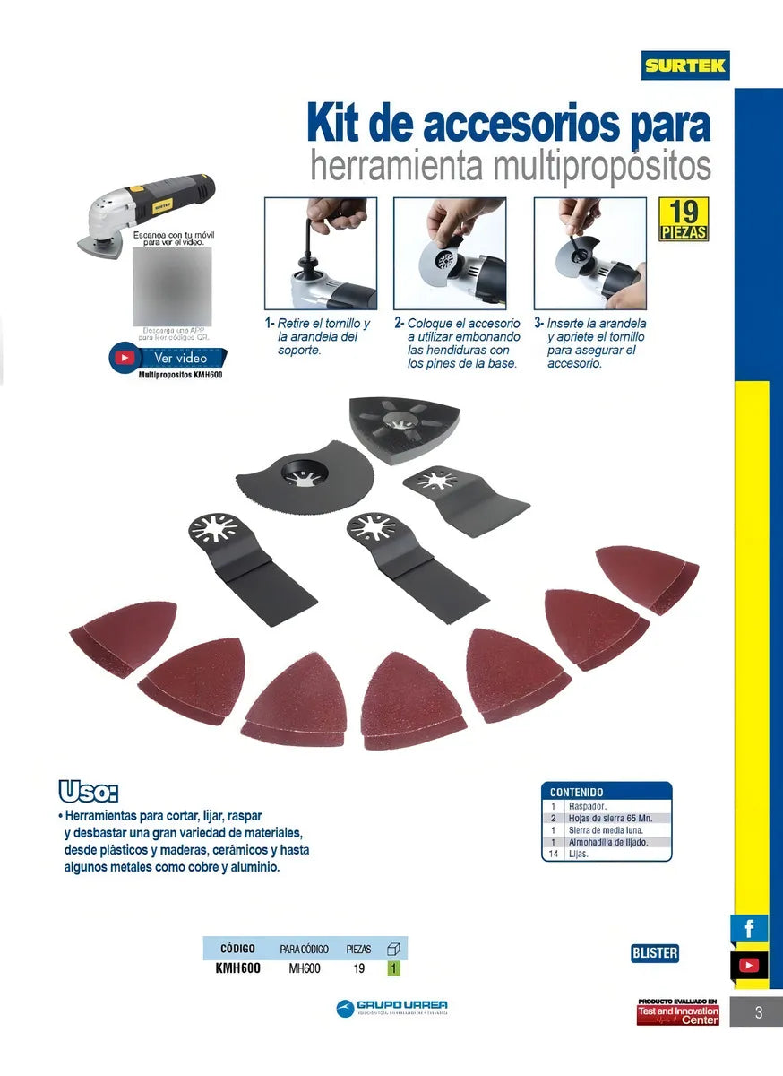 Kit De Accesorios Y Lijas Para Multiherramienta Oscilante Urrea