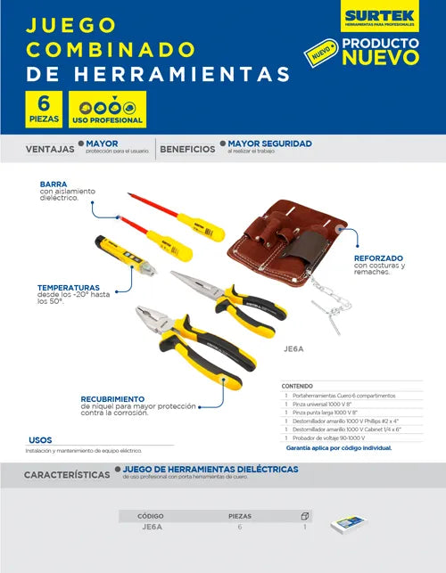 Jgo Combinado Herramienta Electricista 1000v, 6pz Surtek