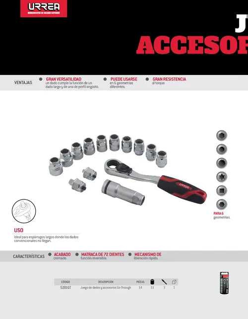 Juego De Dados Y Accesorios Cuadro De 3/8 Go-through Combin Urrea