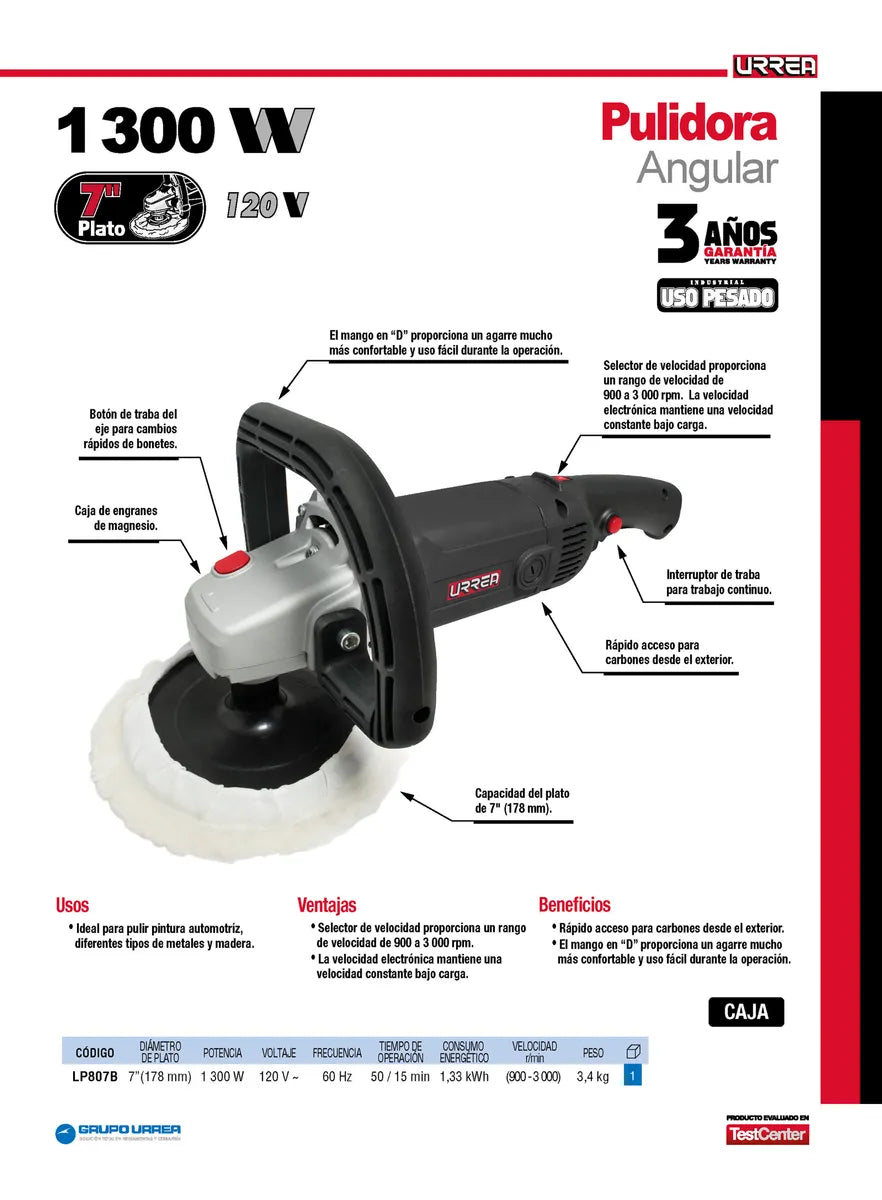 Pulidora Angular 7 1300 W 120 V Urrea