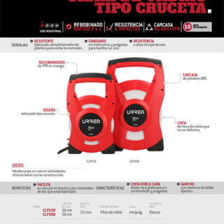 Cinta larga de fibra de vidrio tipo cruceta 30 m Urrea