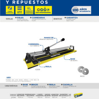 Corta azulejos con baleros 20″, Surtek