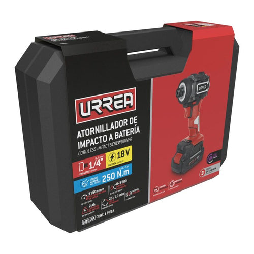 Atornillador de impacto 1/4" a batería Litio-ion 18 V, 230 Nm Urrea