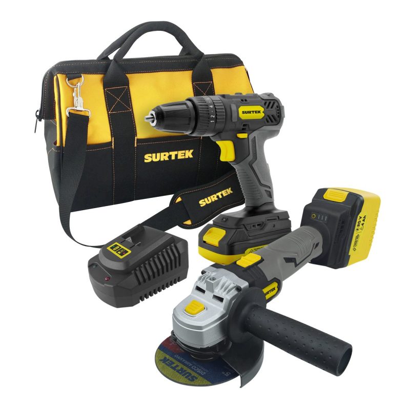 Juego de rotomartillo y esmeriladora a batería Li-ion 20 V, 2 piezas en mochila Surtek